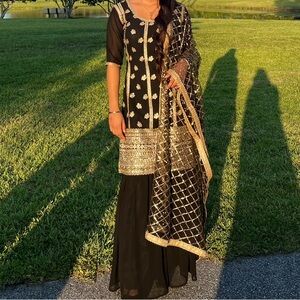 Black and Gold Sharara Suit